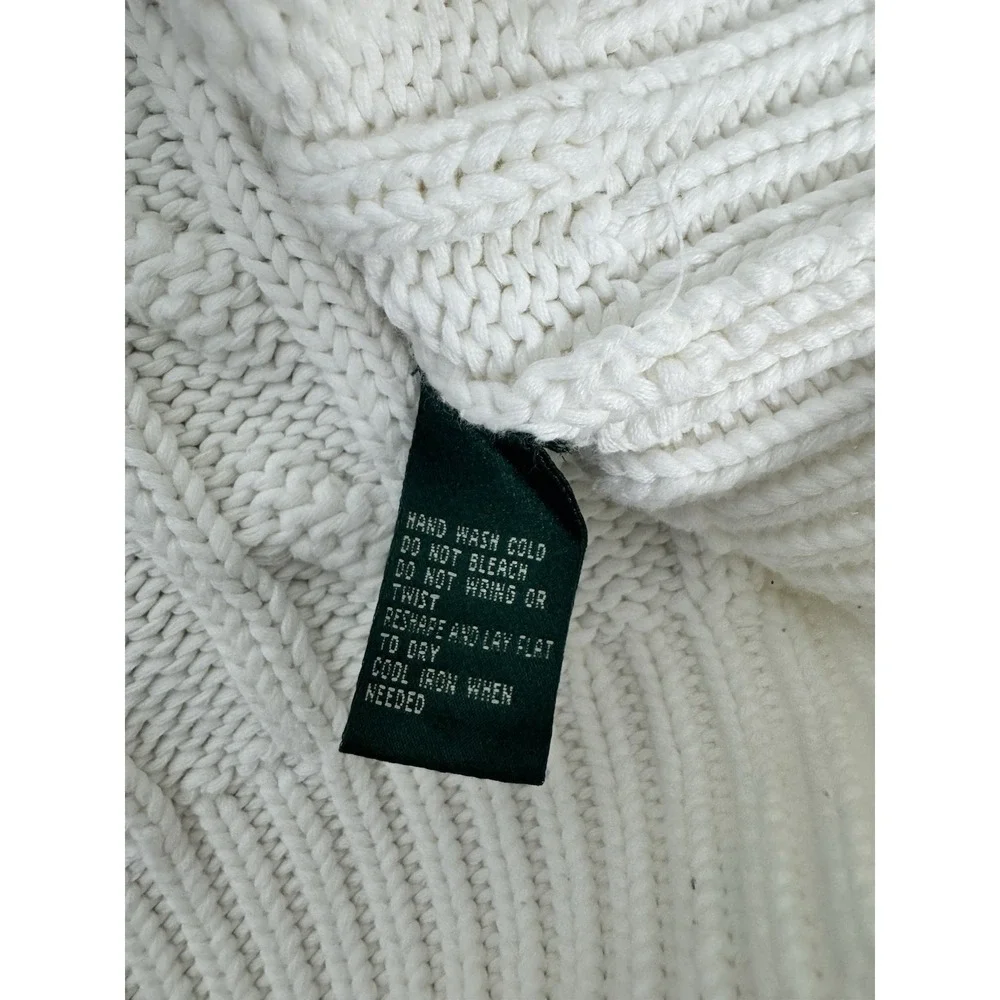Lauren Ralph Lauren White Chunky Cable Knit Button Up Mock Neck Cardigan Size XL